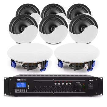 Zestaw białych głośników sufitowych 8 x 5.25" NCSP5 z wzmacniaczem