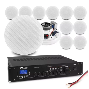 Zestaw białych niskoprofilowych głośników sufitowych 12 x 6.5" ESCS6 z wzmacniaczem