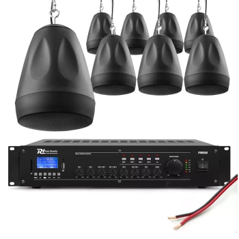 Zestaw czarnych głośników wiszących 8 x 6.5" PDS65 z wzmacniaczem