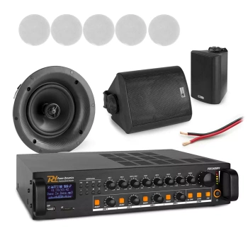 Profesjonalny system głośników sufitowych 6 x 5.25" FCS5  z wzmacniaczem 4 strefowym oraz strefą zewnętrzną