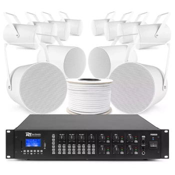 Zestaw białych głośników tubowych 12 x 6.5" PSP6 z 6 strefowym wzmacniaczem matrycowym
