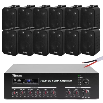 Zestaw czarnych głośników do muzyki w tle 12 x 4" BV40B 100V z wzmacniaczem bluetooth