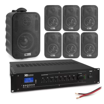 Zestaw czarnych głośników naściennych 6 x 3" BC30V z wzmacniaczem