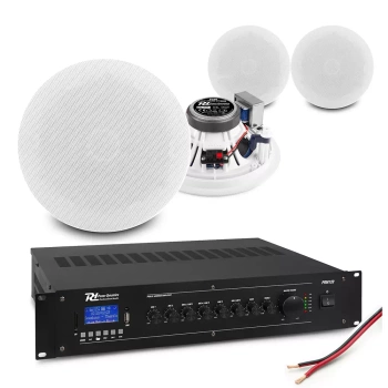 Zestaw białych niskoprofilowych głośników sufitowych 4 x 6.5" ESCS6 z wzmacniaczem