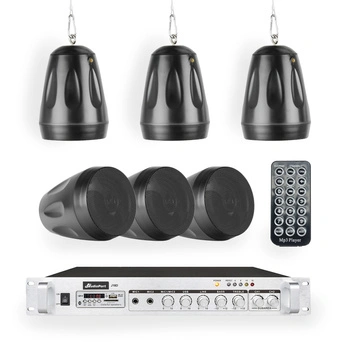 Zestaw czarnych głośników wiszących 6 x 5.5" AW32-B z 2-strefowym  wzmacniaczem