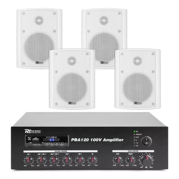 Zestaw odpornych na warunki pogodowe głośników 4 x 4" BC40V białe z wzmacniaczem bluetooth