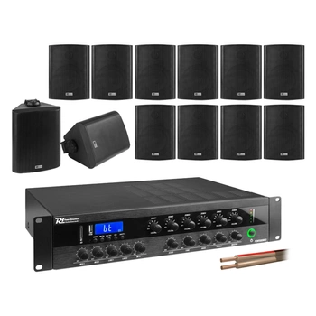 6 strefowy system czarnych głośników naściennych 12 x BC50V z wzmacniaczem bluetooth 400W