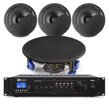 Zestaw czarnych głośników sufitowych 4 x 8" NCSP8B z wzmacniaczem