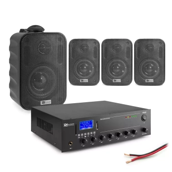 Zestaw czarnych głośników naściennych 4 x 3" BC30V z wzmacniaczem