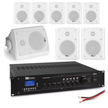 Zestaw białych głośników naściennych 8 x 4" BC40V z wzmacniaczem