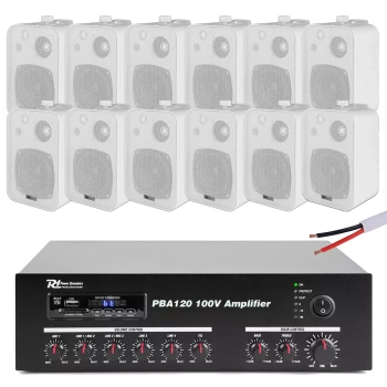 Zestaw białych głośników do muzyki w tle 12 x 4" BV40W 100V z wzmacniaczem bluetooth