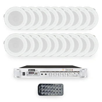 Zestaw białych głośników sufitowych 20x 5" AB114FL 100V ze wzmacniaczem