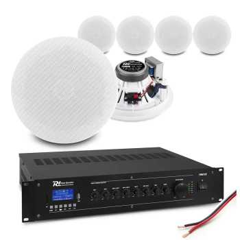 Zestaw białych niskoprofilowych głośników sufitowych 6 x 6.5" ESCS6 z wzmacniaczem