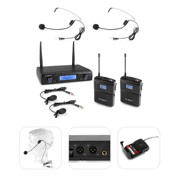 Zestaw mikrofonowy bezprzewodowy 2x bodypack UHF Vonyx WM62B