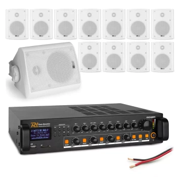 Zestaw białych głośników naściennych 12 x 4" BC40V  z wzmacniaczem 4 strefowym